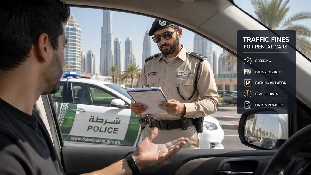 check traffic fines for rental car Dubai
