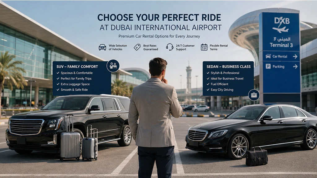 comparison of an SUV and a sedan for dubai rental car