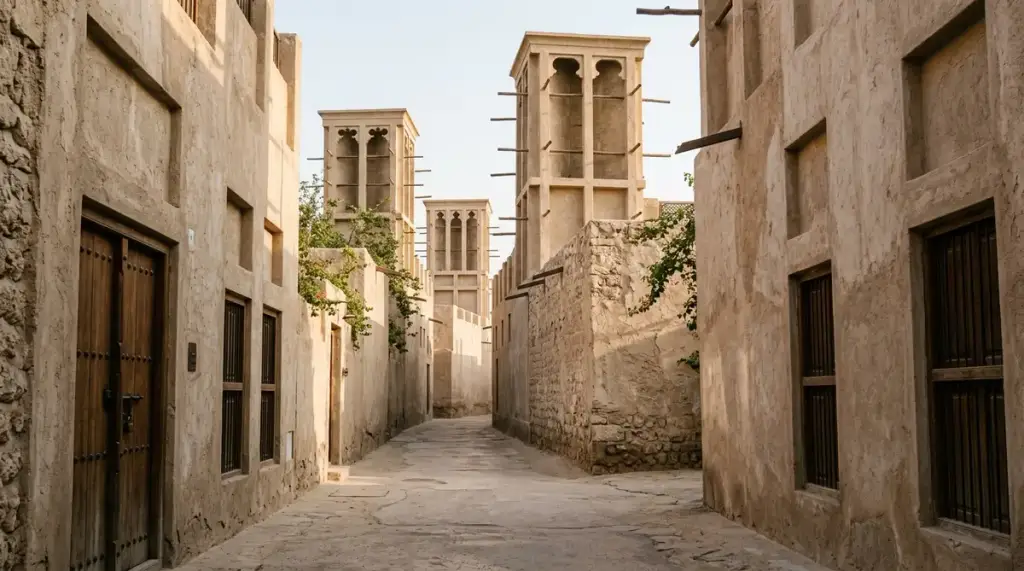 Al Fahidi Historical Neighbourhood wind towers in Bur Dubai